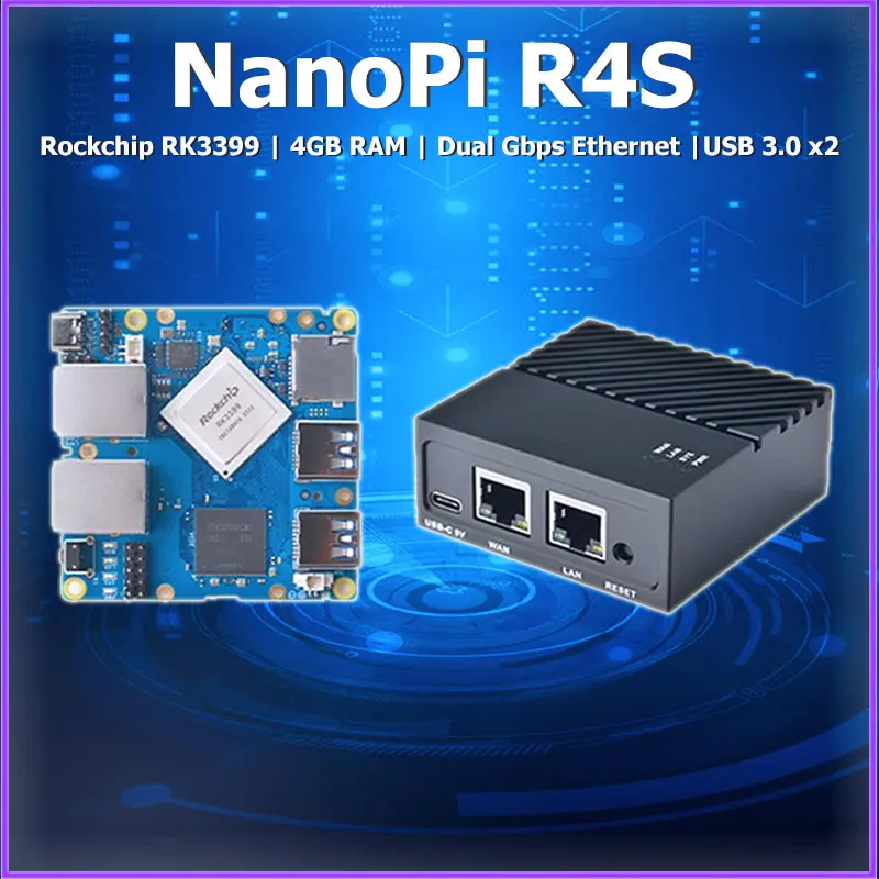 NanoPi R4S With Case 4GB RAM Dual Gbps Ethernet Gateways RK3399 Support OpenWrt LEDE System V2ray SSR Linux