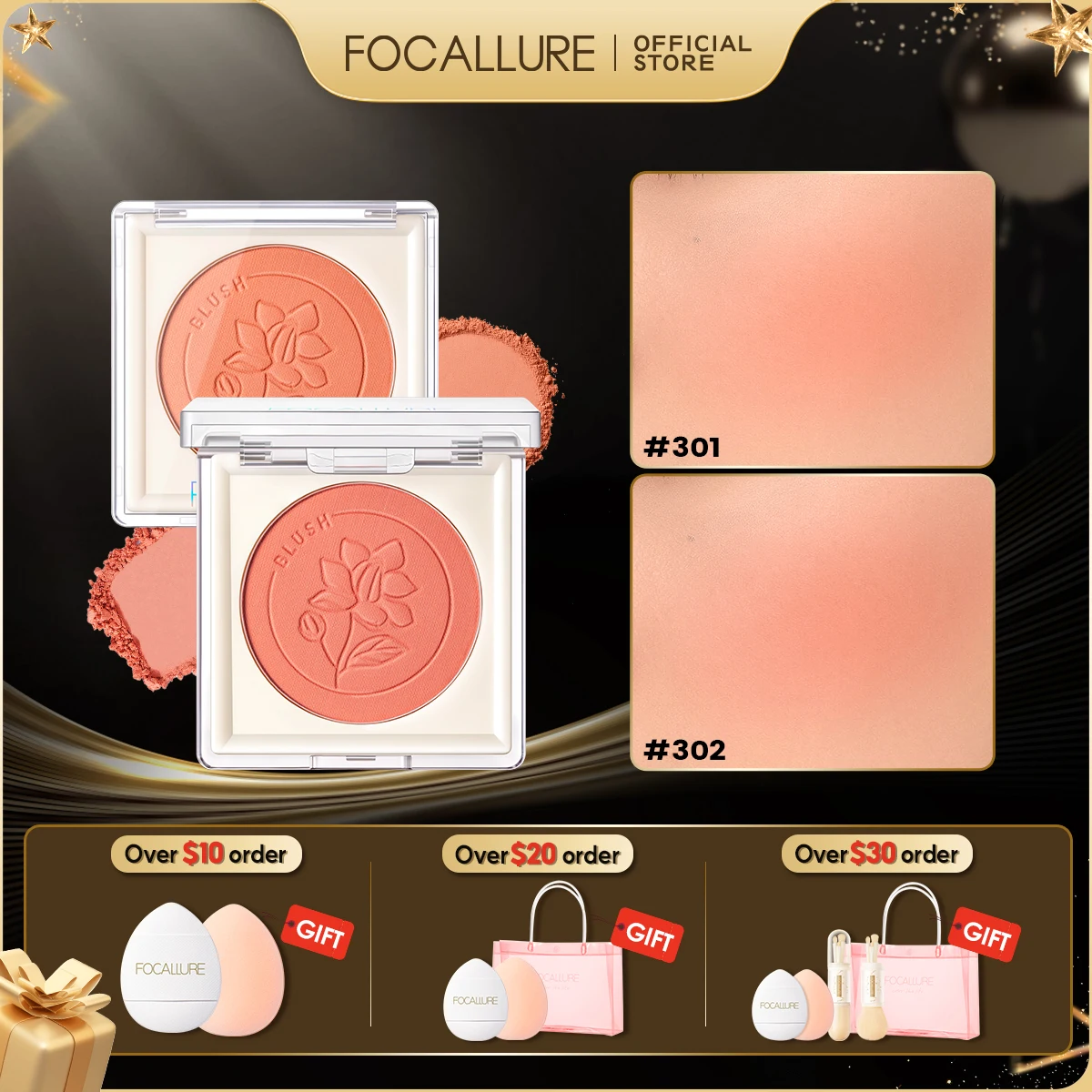 

FOCALLURE Smooth Natural Blush Powder Palette Nourishing High Pigment Peach Cheek Face Blusher Contour Cream Makeup Cosmetics