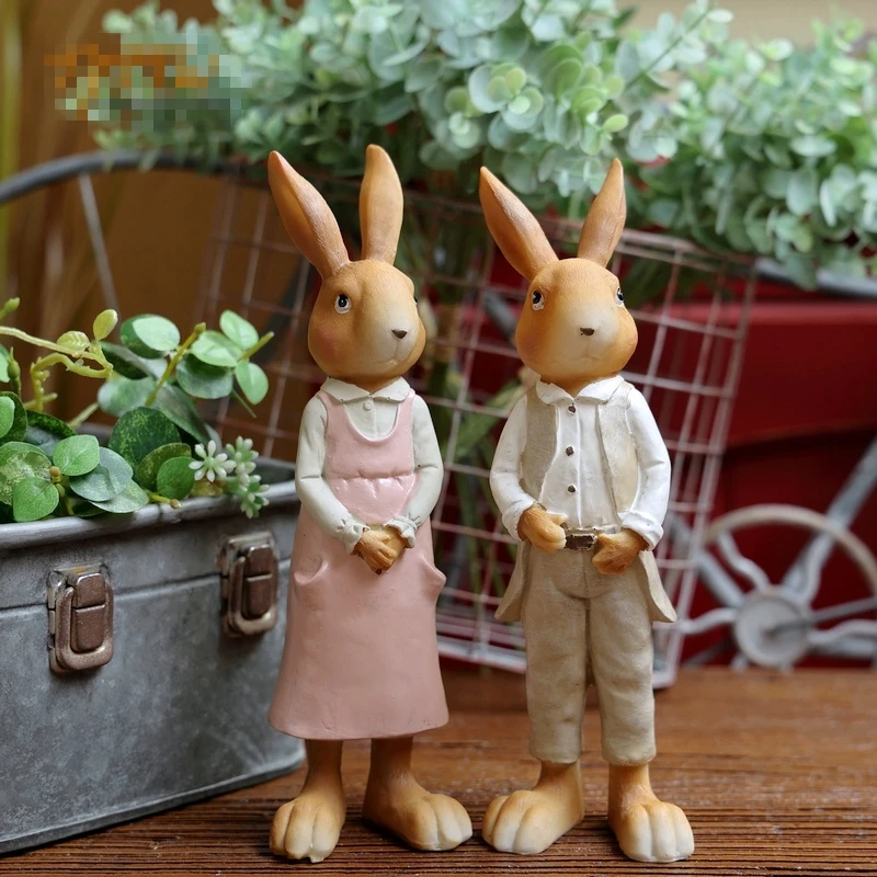 

2Pcs Pastoral rabbits garden ornaments creative balcony decoration Easter Bunny home furnishings