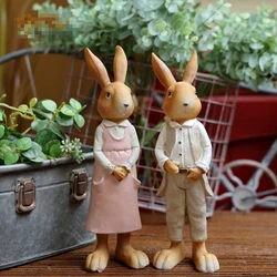 2Pcs Pastoral rabbits garden ornaments creative balcony decoration Easter Bunny home furnishings