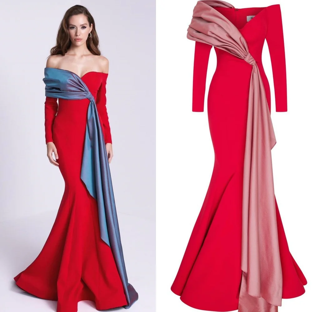 Customized Simple Jersey Pleat  Mermaid Off-the-shoulder Long Dresses Homecoming Dresses Modern Style Sizes Available Sexy