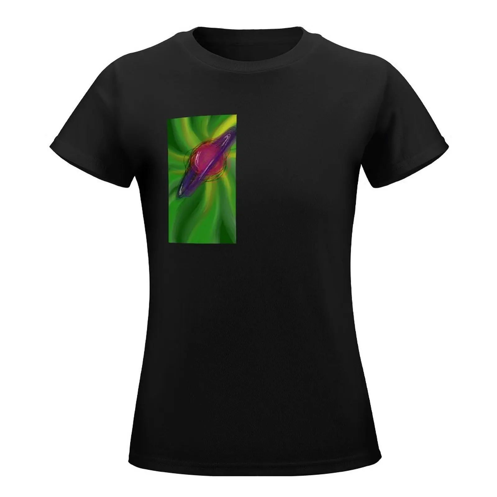 Planet with green background T-Shirt summer top graphics tops t shirts for Women loose fit