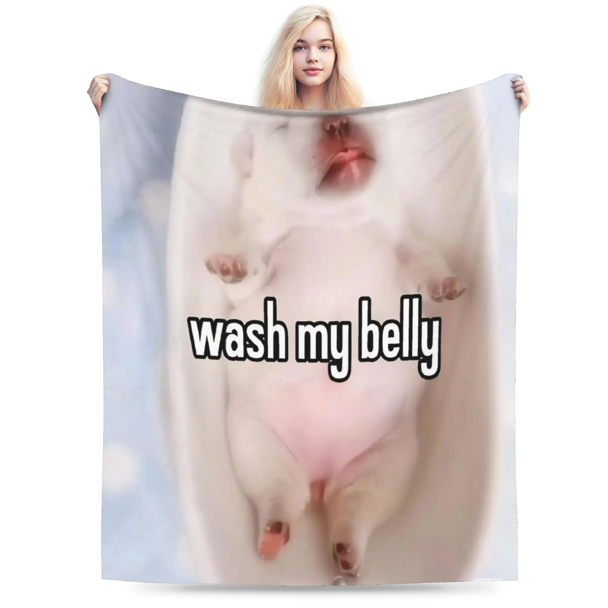 Comfortable Pibble Meme Wash My Belly  Blanket Merch Sofa Decorative  Blanket Throw Soft Flannel for Bedroom