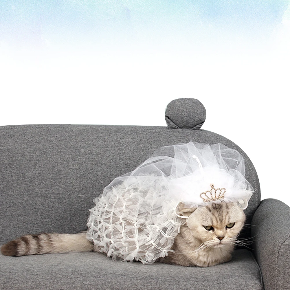

Cat Wedding Bridal Veil Accessory White M Exquisite Lace Applique Flowing Design Pet Costume for Photography Party Event
