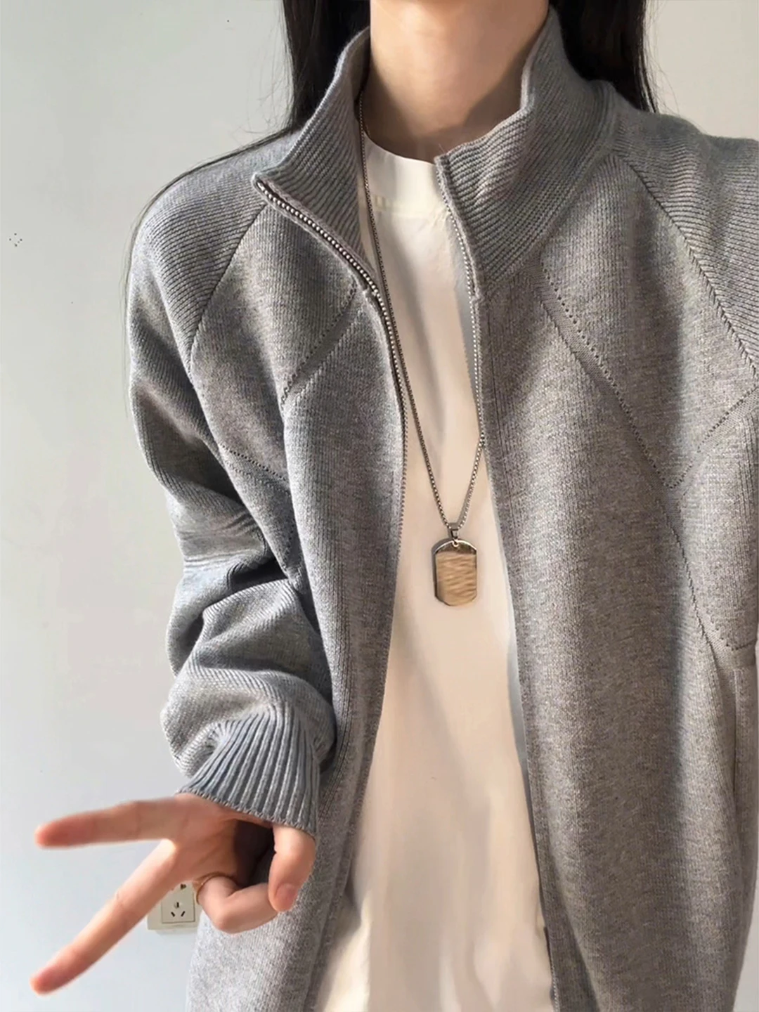 

Мужской вязаный кардиган на молнии с воротником-стойкой, осенне-зимний, в стиле «ленивый люкс», американский, для пар, куртка-пальто