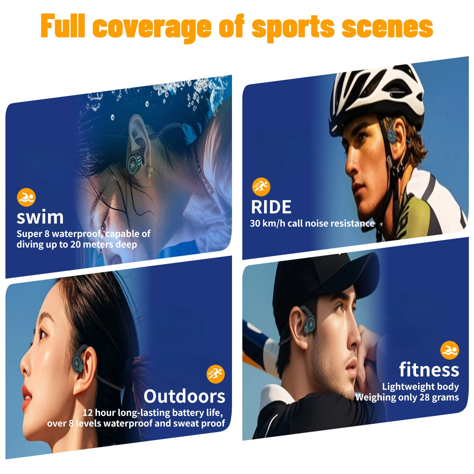 eppfun Bone Conduction Bluetooth 5.4 Headphone with Mic ,IPX8 Waterproof Swimming Diving Sport Earphonewith Free 32GB MP3 Card