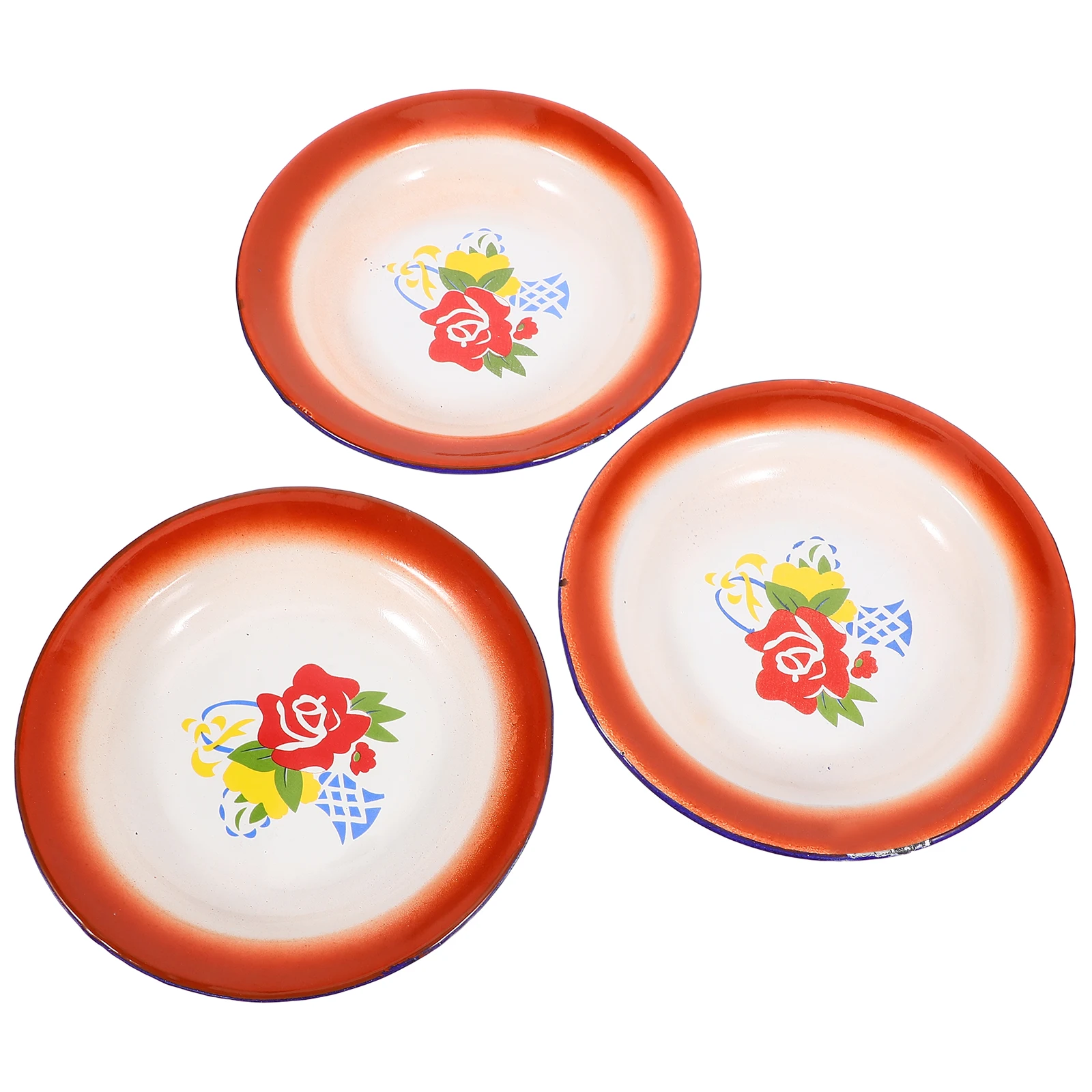 

3pcs Flower Red Festival Enamel Vintage Plate Tableware Picnic Fruit Fruit Plate Snack Dessert Kitchen