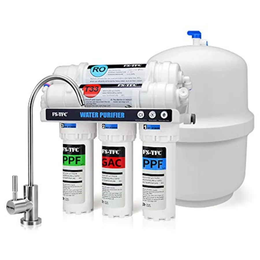 

5-ступенчатая система фильтрации воды обратного осмоса 100GPD Fast Flow Plus Extra 4 фильтра бесплатно FS-RO-100G-A