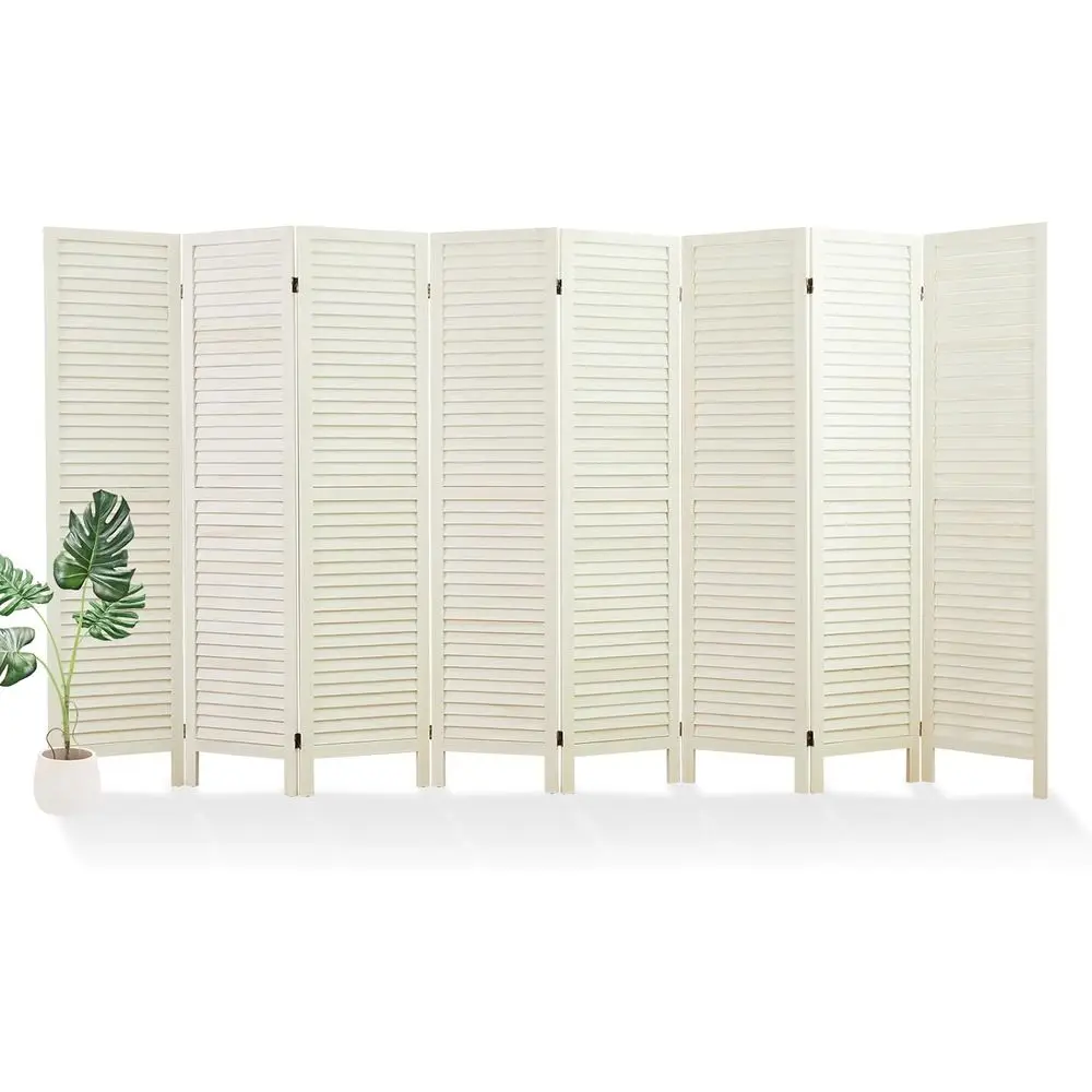 5.6ft Tall Double Hinged Louver Wood Room Divider for Home Office Hotel (8 Panels)