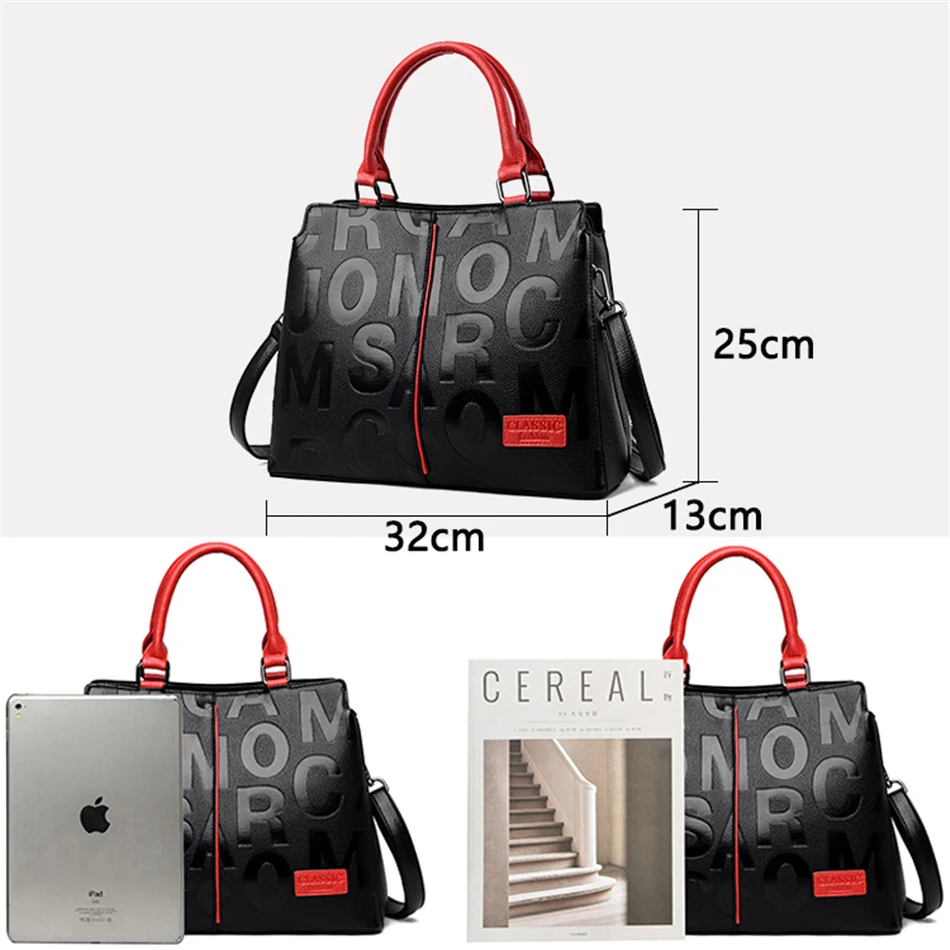 2 Layers Ladies Quality Leather Letter Shoulder Bags for Women 2024 Luxury Handbags Women Bags Designer Large Capacity Tote Bag