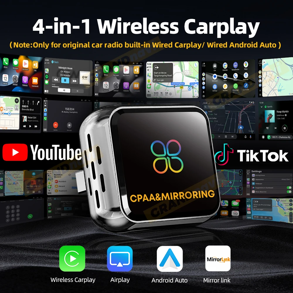 Upgrade 4IN1 Dongle Wireless Carplay Android Auto Mirror Link Screen Plug & Play Bluetooth for Apple and Android