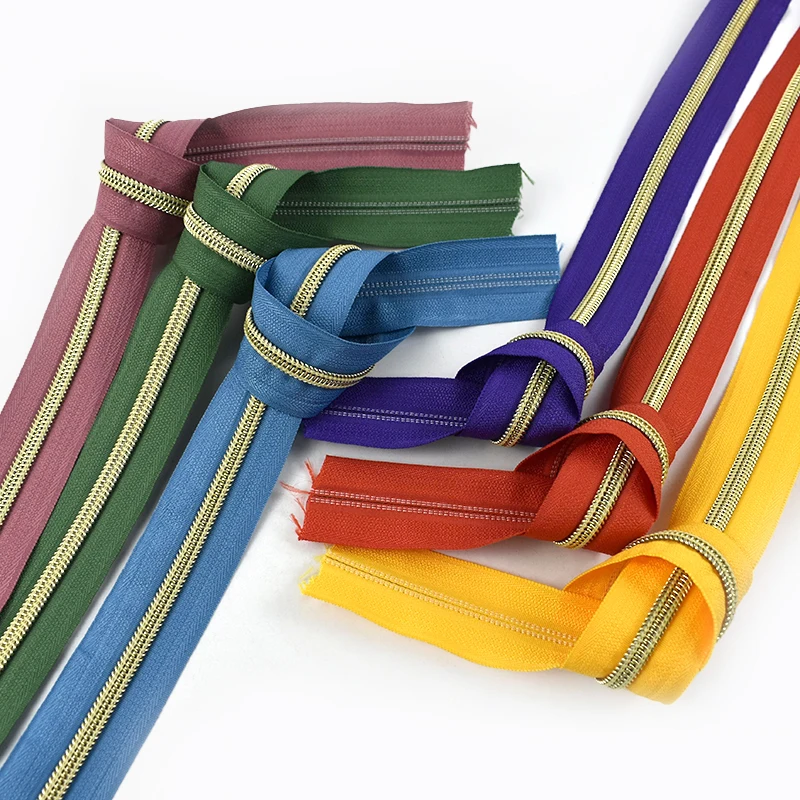 10-50Meters 5# Continuous Zipper Roll Nylon Gold Teeth Zip Tape Garment Bag Decorative Zips DIY Sewing Repair Kit Accessories