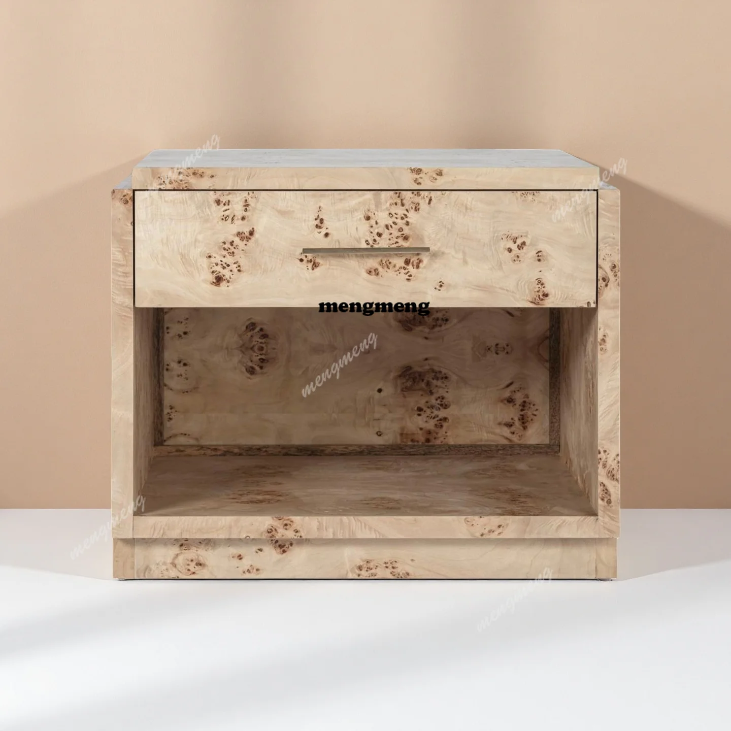 Italian minimalist solid wood bedroom tree pattern bedside table modern simple light luxury high-end bedside table