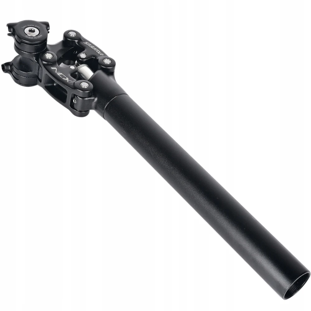 Sztyca amortyzowana SR Suntour NCX 27.2x350mm, skok 50mm, sztyca rowerowa typu parallelogram z regulacją napięcia wstępnego.
