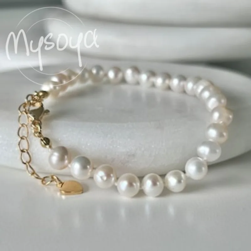 

MYSOYA White Freshwater Pearl Bracelet 5-6mm With Gift Box For Her/Him Birthday/Wedding/Christmas/New Year/Valentine's Day Gift
