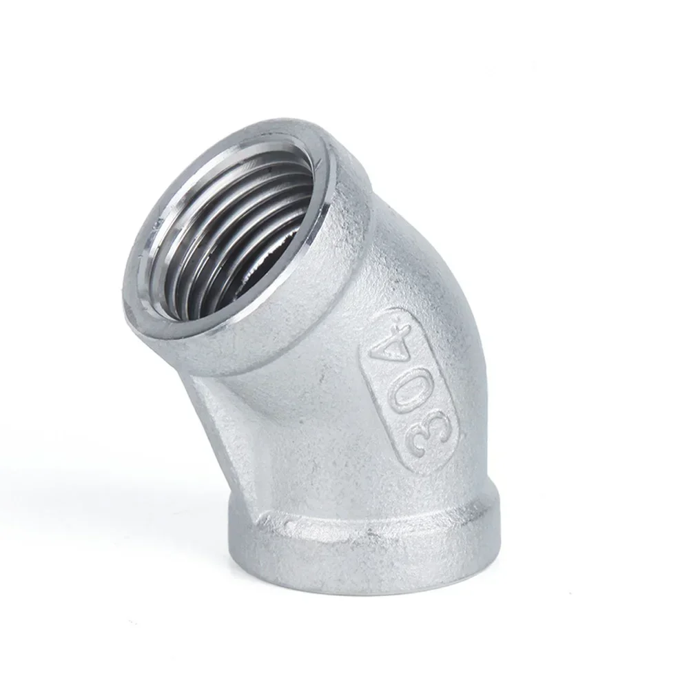 1/8" 1/4" 3/8" 1/2" 3/4" 1" 1-1/2" 2" 3" 4" BSP NPT Female 45 Degree Elbow Connector Coupler 201 304 316 Stainless Pipe Fitting