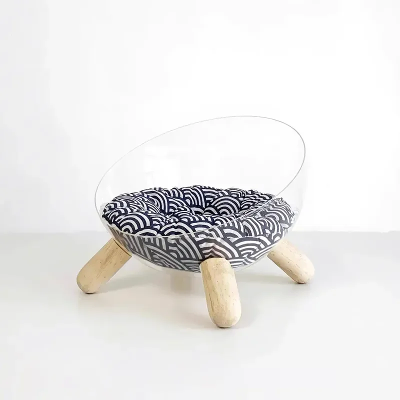 Fully Transparent Acrylic Space Capsule Cat Bed, Large Dog Bed with Warm Cushion, Winter Pet Sofa Villa