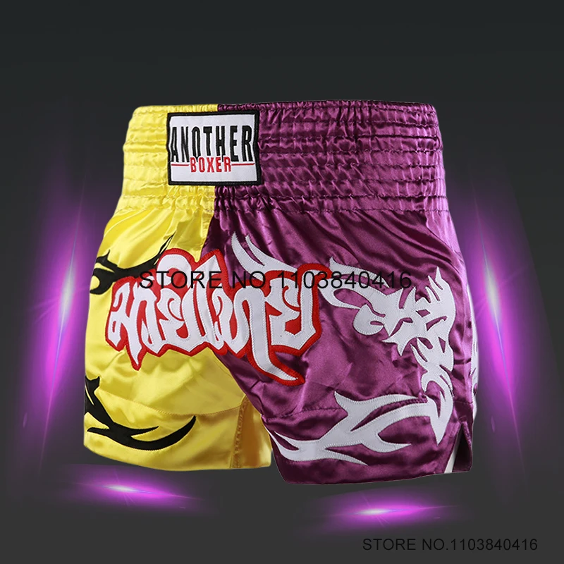 

Men Women Kids Muay Thai Pants Yellow Purple Boxing Shorts Gym Martial Arts MMA Clothes Kickboxing Cage Fighting Training Shorts