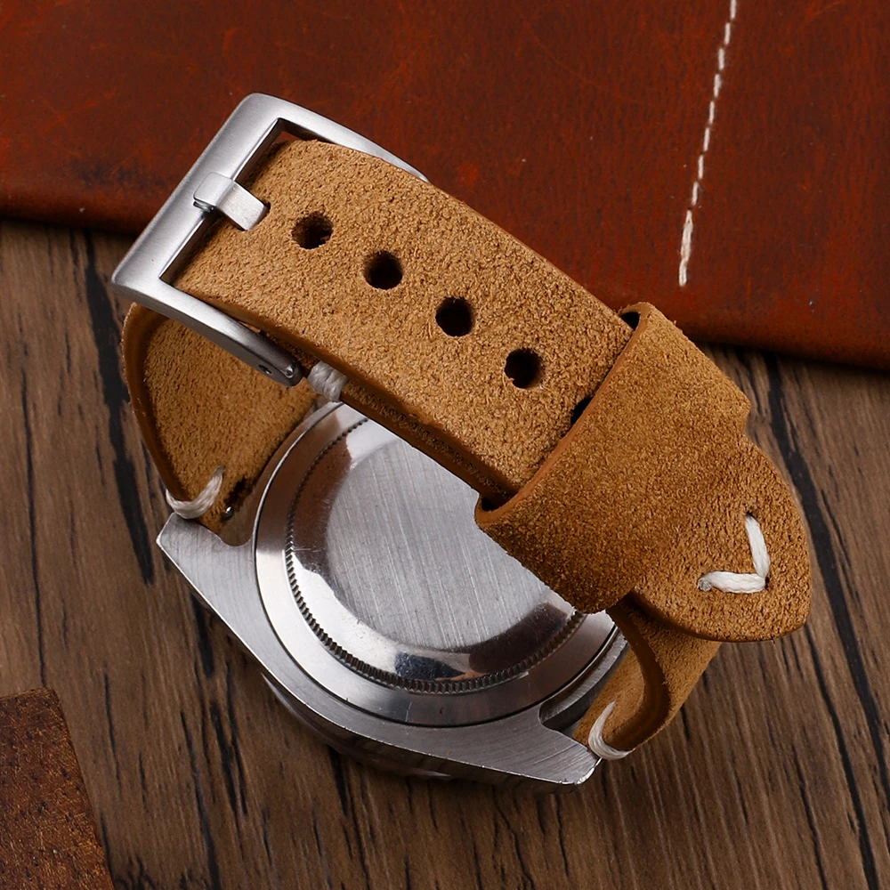 Cow Suede Watch Strap 18mm 20mm 22mm Band Vintage Handmade Watchband Tan Brown Replacement Belts for Watch Accessories