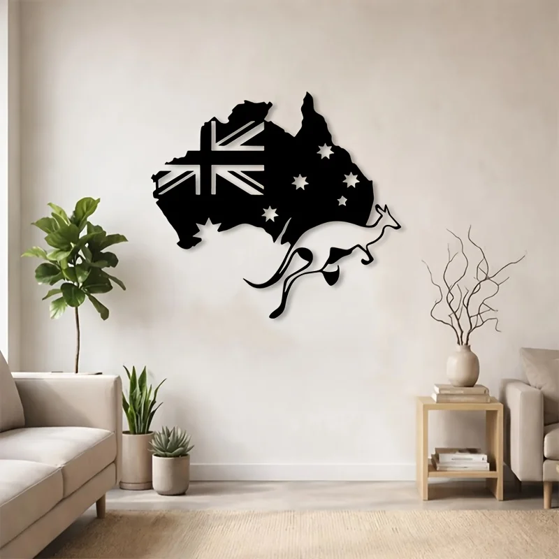 CIFBUY Aussie Flag Kangaroo 2D Sculpture Metal Wall Art Iron Hanging Decor Rust‑proof For Living Room Home Indoor Outdoor