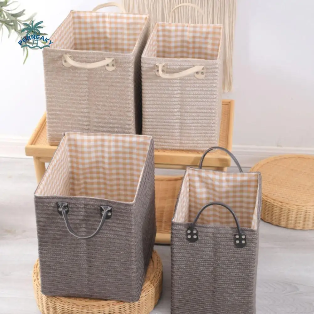 

Multi-Function Foldable Woven Storage Basket with Handle Large Capacity Storage Box Creative Handmade Sorting Box Snacks
