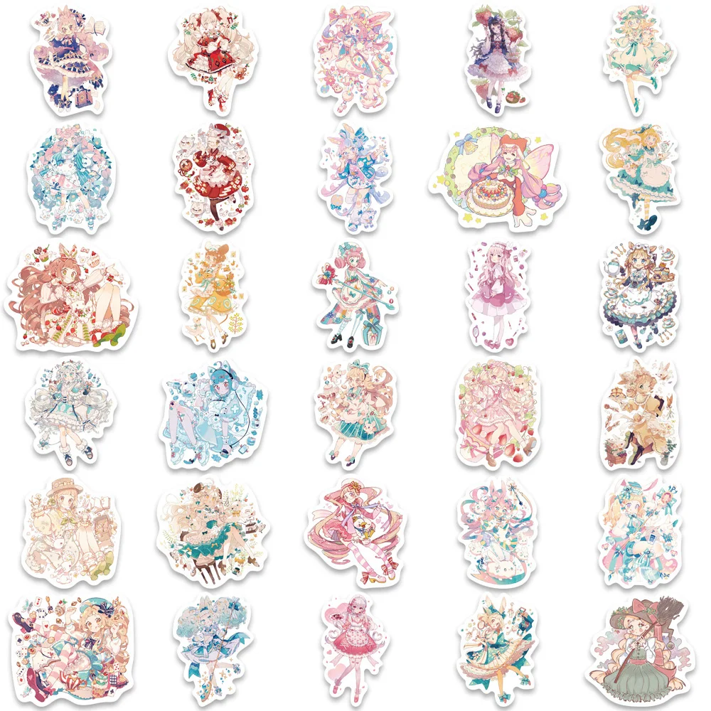 10/30/60pcs Kawaii Anime Lolita Girl Stickers  Cute Cartoon Decal Kids Toy Laptop Phone Notebook Luggage Car Waterproof Sticker