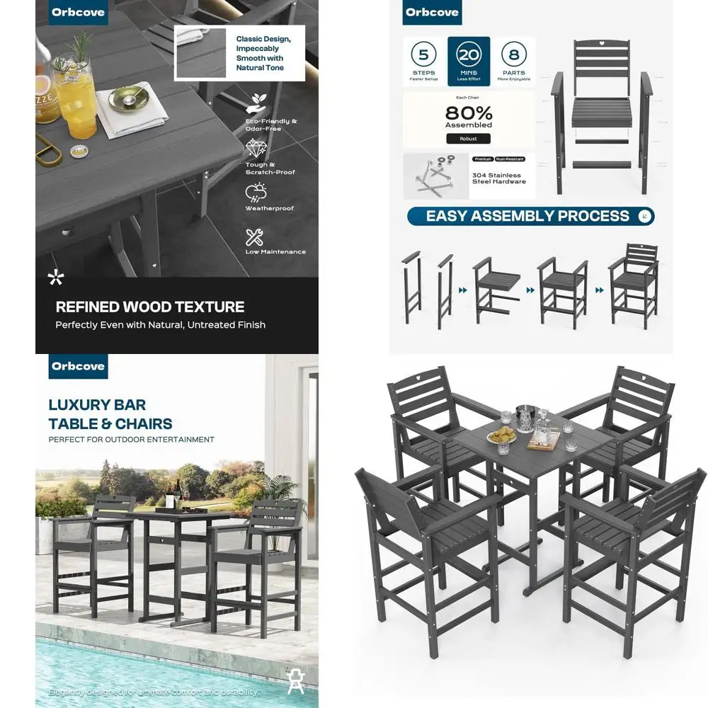 

Outdoor Patio Bar Set with 5 Pieces, Weather-Resistant for Balcony or Poolside
