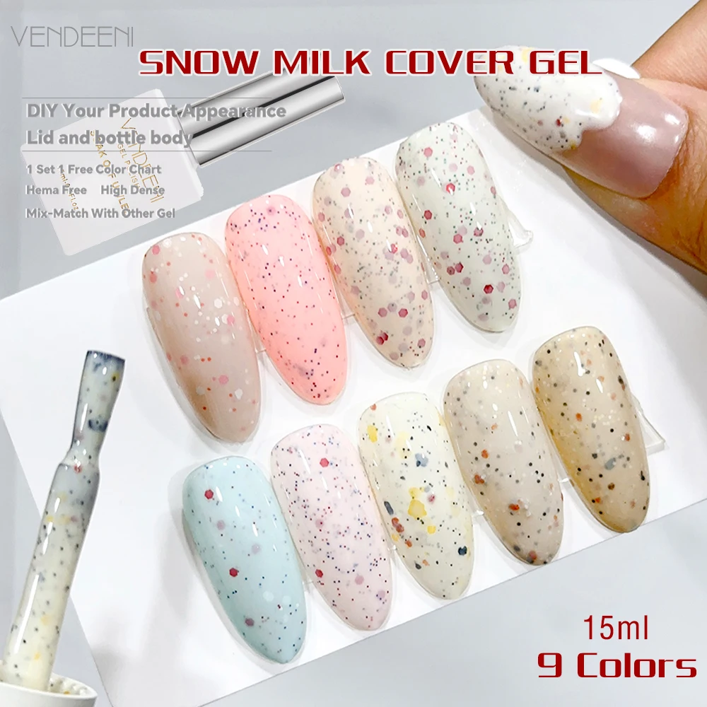 

Vendeeni 9 Colors/Set Snowflake Spot Gel Nail Polish Pink Yellow Cream Milk Eggshell Manicure Nail Varnish With Color Card