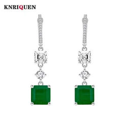 Vintage 100% 925 Sterling Silver 9*9mm Lab Created Emerald Diamond Drop Earrings for Women Gemstone Wedding Fine Jewelry Gifts