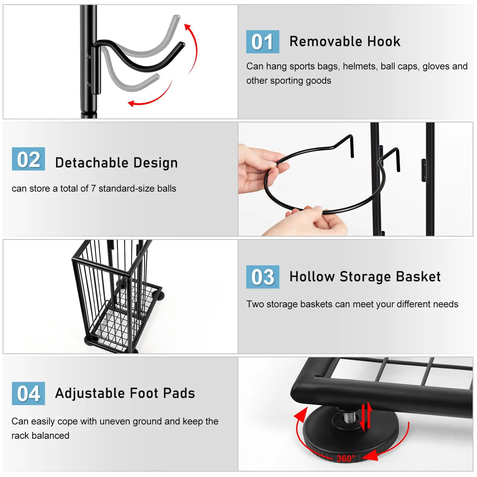 Portaoggetti per palline da basket Portaoggetti da basket verticale a 7 livelli Organizzatore di stoccaggio sportivo per palline da garage