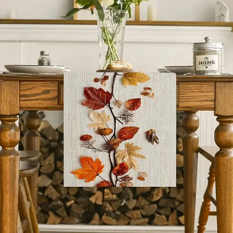 VIKAMA Autumn Table Runner Dried Leaves Vine Rustic for Gathering Cafe Thanksgiving Camping