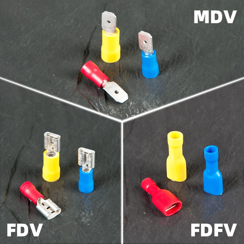 Insulated Male And Female Disconnector Electrical Crimp Spade Terminal Connectors Wiring Cable Plug MDD FDD FDFD A.W.G.22-10