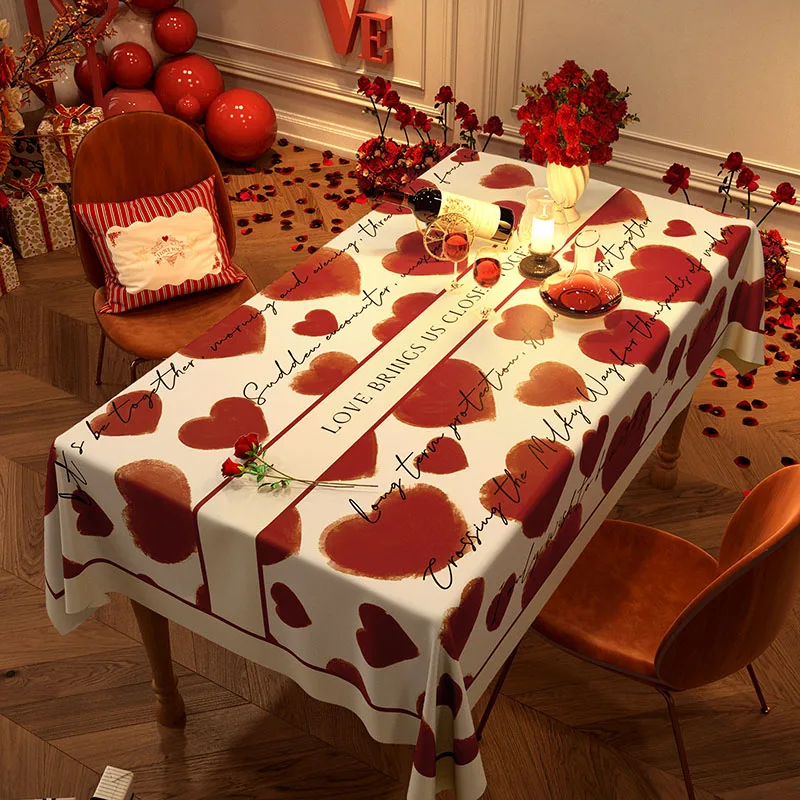 Festival Romantic Decorative Tablecloth Red High Quality Pvc Waterproof Table Cover for Home Hotel Restaurant Reusable Table Mat