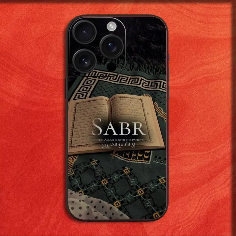 حافظة هاتف قرآن صابر إسلام صبر لهاتف آيفون 16,15,14,13,12,11,Pro,XS,Max,XR,Plus,E,غطاء أسود صغير مقاوم للصدمات