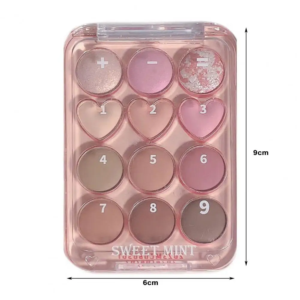 Flash Color Eyeshadow Heart Shape Eyeshadow Palette with 12 Colors Matt Shiny Sequin Texture High Pigment Eye Makeup Supplies