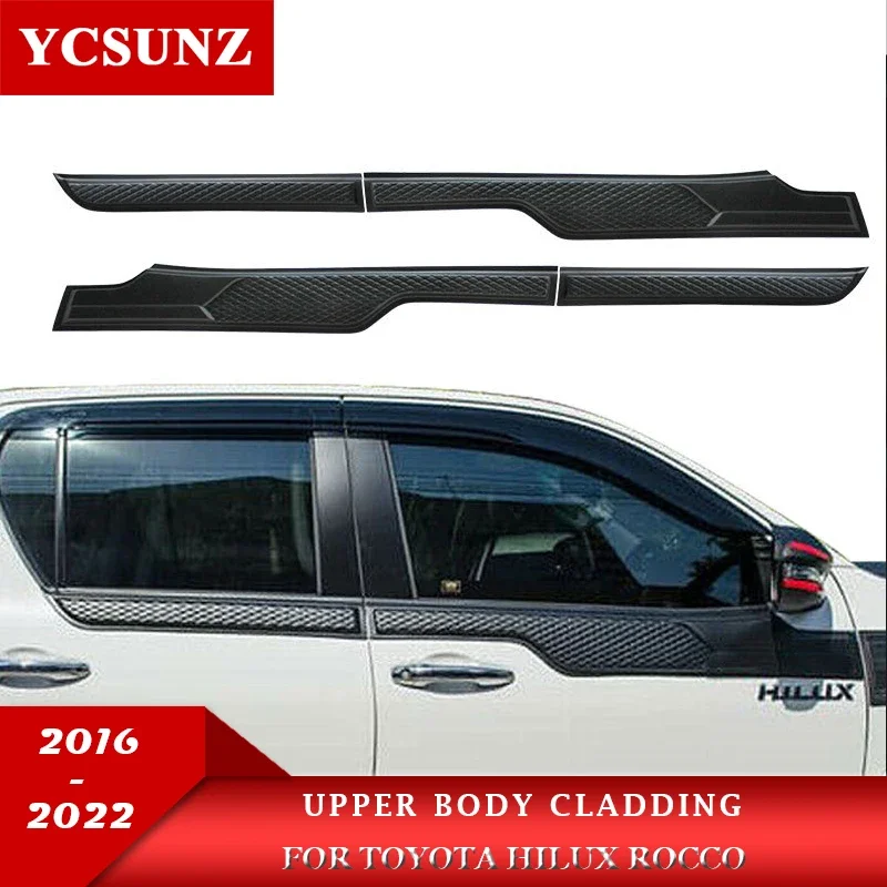 side door cladding kits upper moldding accessories For toyota hilux rocco 2016 2017 2018 2019 2020 2021 2022 2023 Pickup trucks