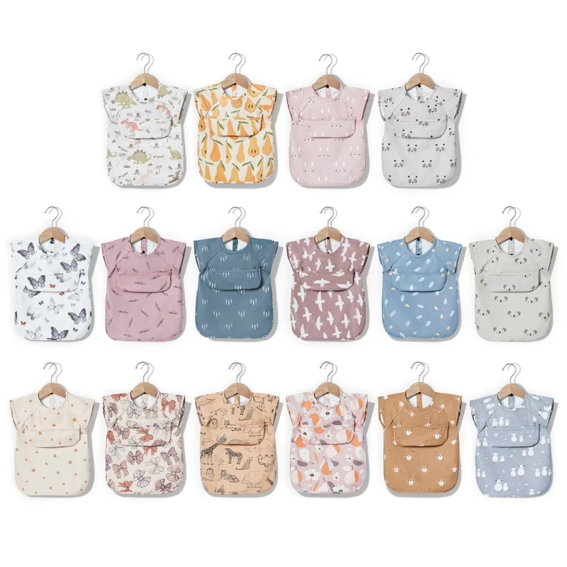 57EE Baby Nursing Bib Short Sleeve Feeding Apron Practical Toddlers Burp Cloth Waterproof Keep Clothes Clean During Meals