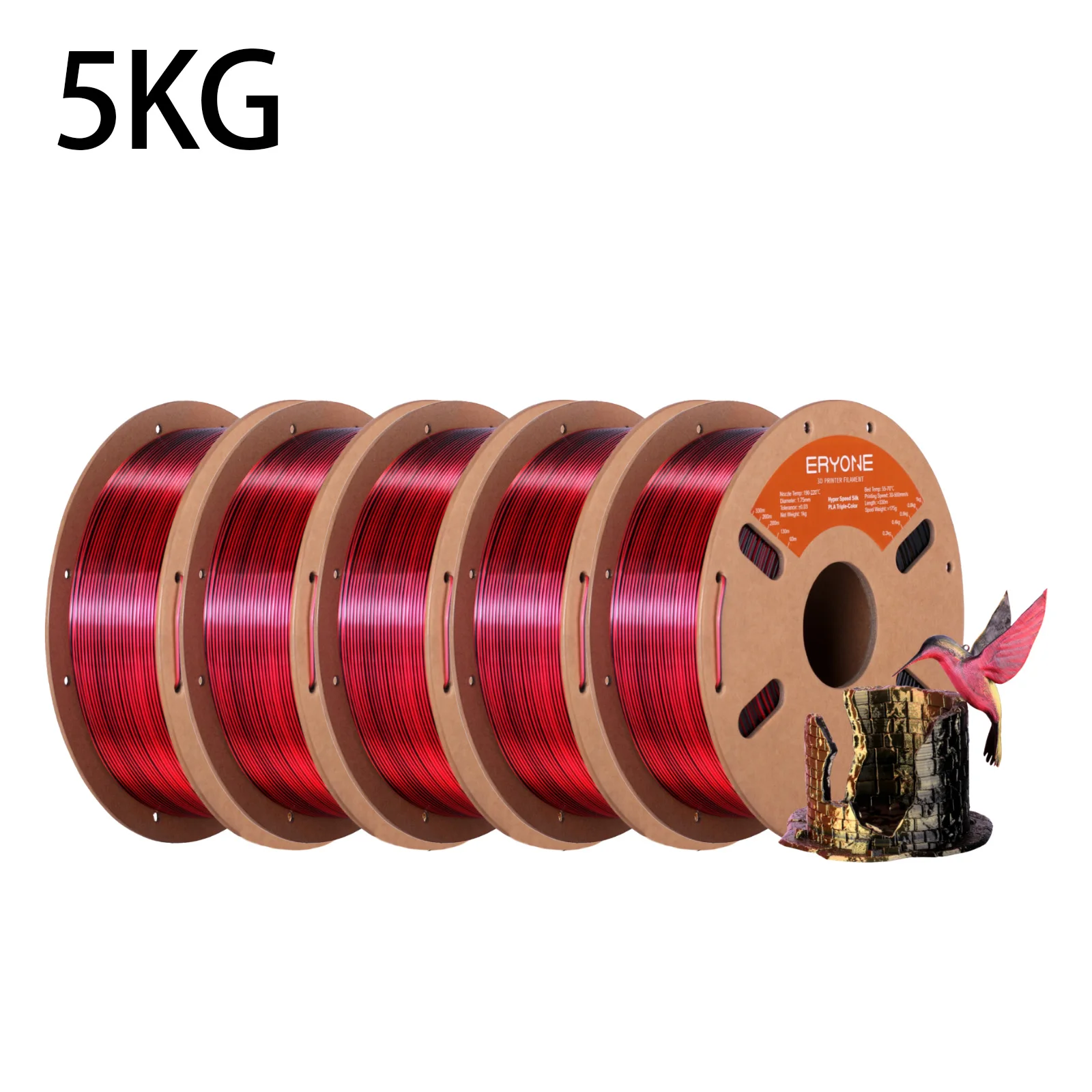

Высокоскоростная нить ERYONE 5 кг, шелковистая PLA-нить для быстрой 3D-печати, 30-500 мм/с, 1 кг (2,2 фунта)/катушка для 3D-принтера