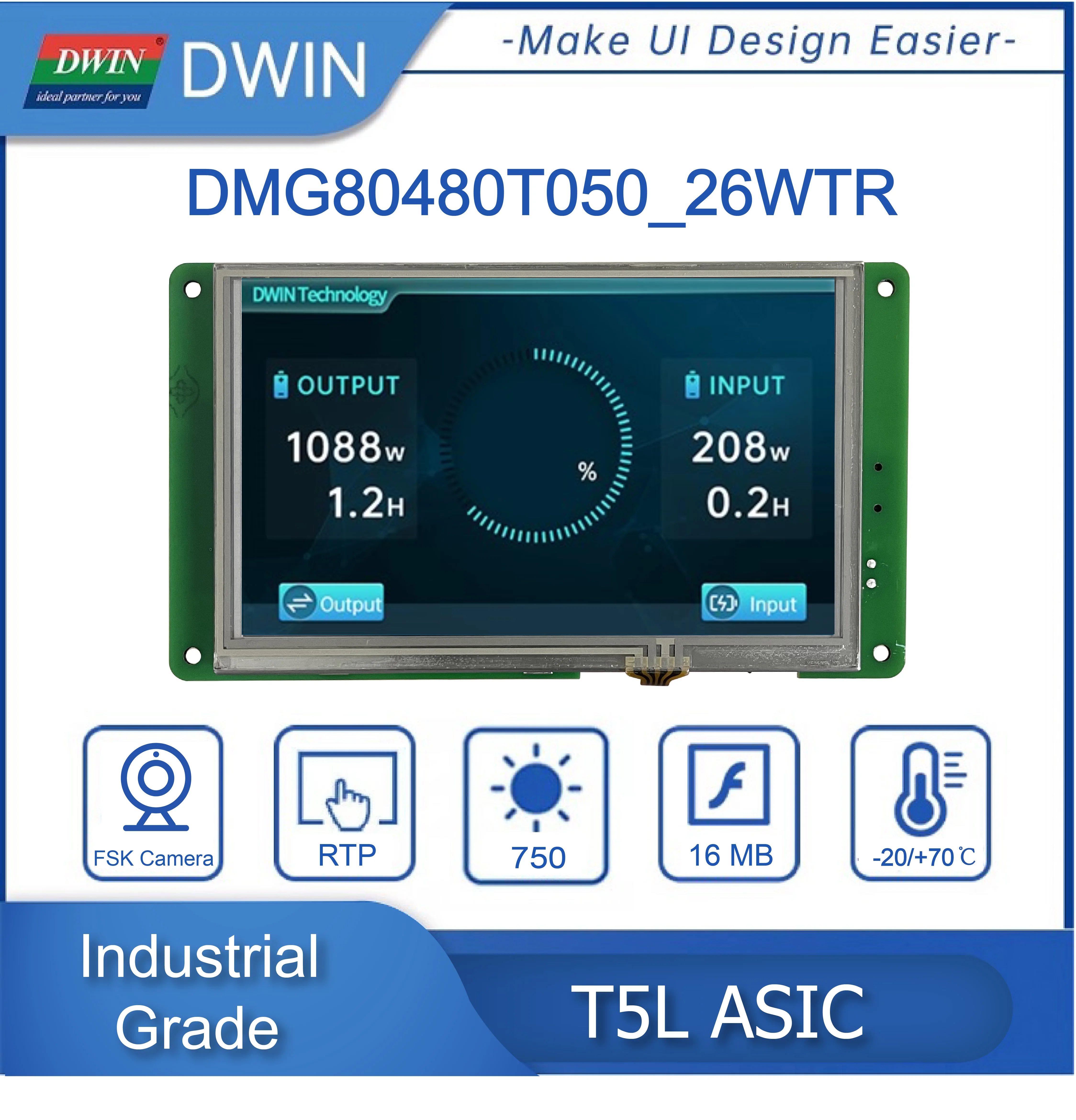 5.0-inch, 800*480 Pixels Resolution, 262K Colors, IPS, FSK Bus Camera Solution Screen,High Brightness DMG80480T050_26W