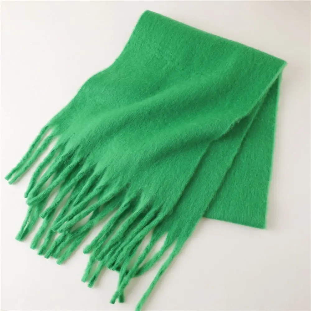 New Mohair Women Scarf Female Winter Warm Thickened Solid Color Long Scarves Soft Coarse Braid Tassel Shawl Viscose Wrap Shawls