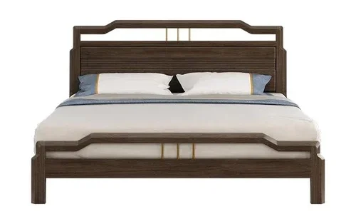 Modern simple 1.8-meter 1.5-meter golden sandalwood storage double bed