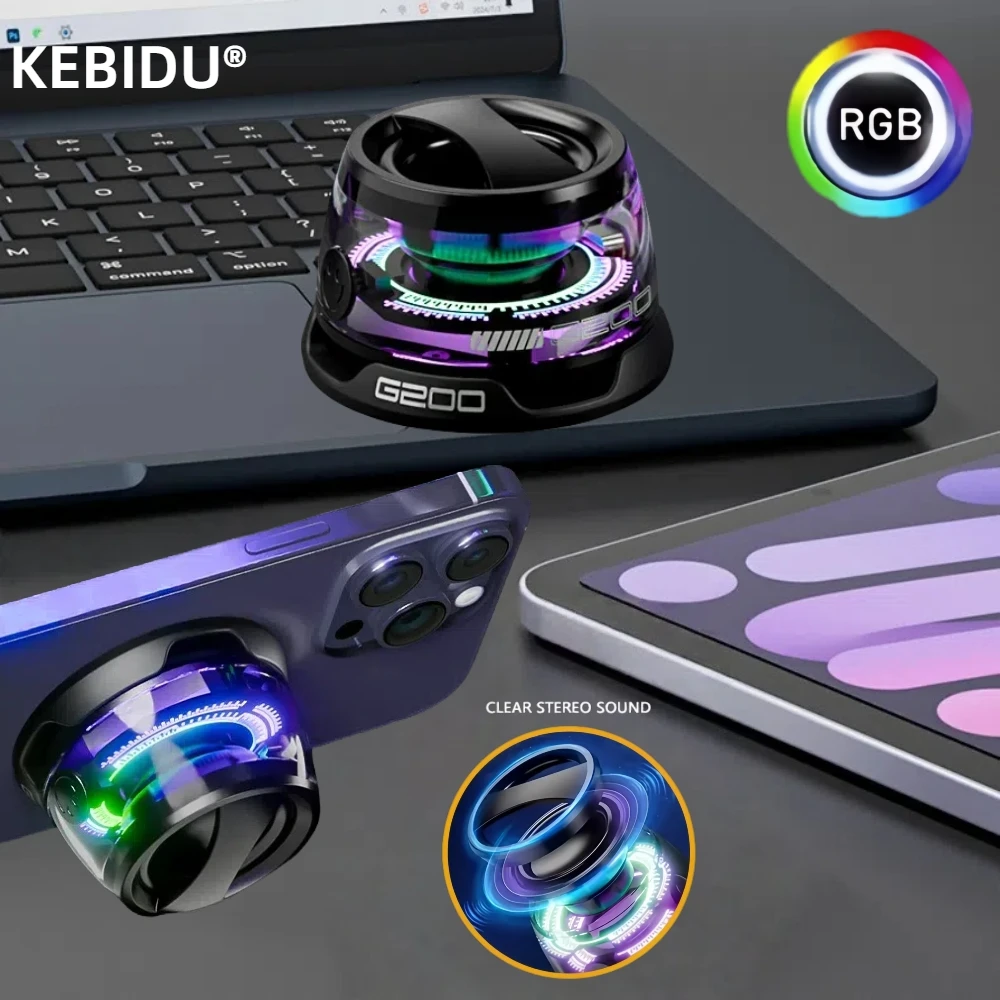 Suporte magnético portátil para celular, alto-falante bluetooth, mini alto-falante estéreo para viagem com luz colorida led, alto-falante sem fio