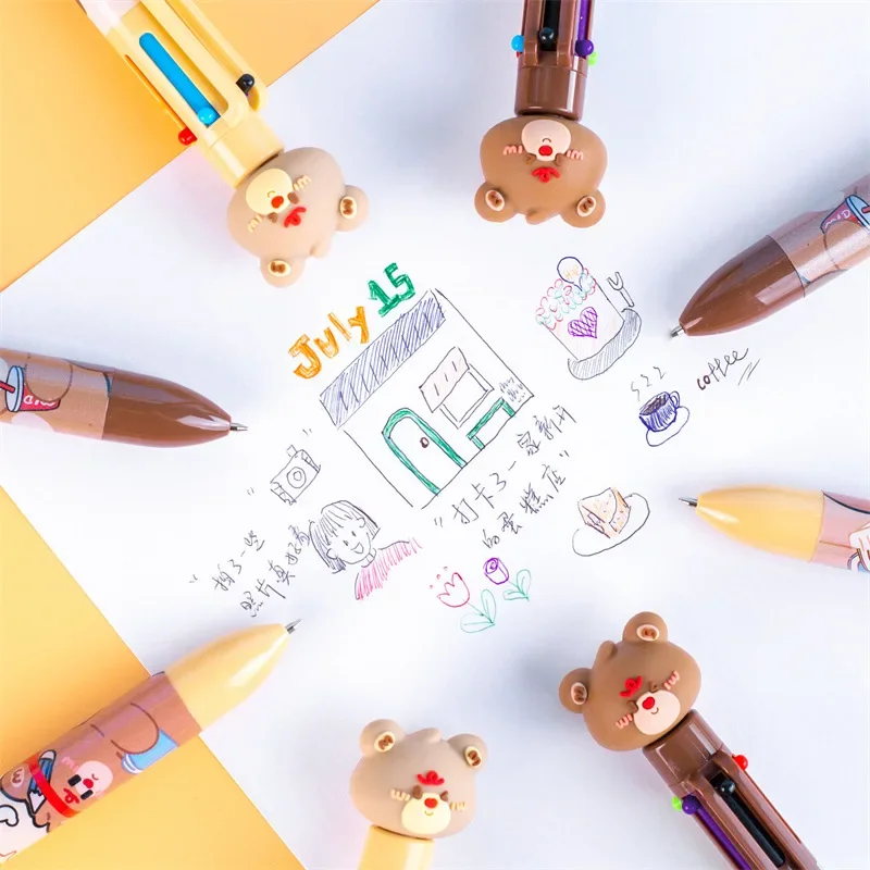 2 pcs/lot Kawaii Coco Bear 6 Color Ballpoint Pens School Office Writing Supplies Cute Pen Office Accessories Stationery Gift