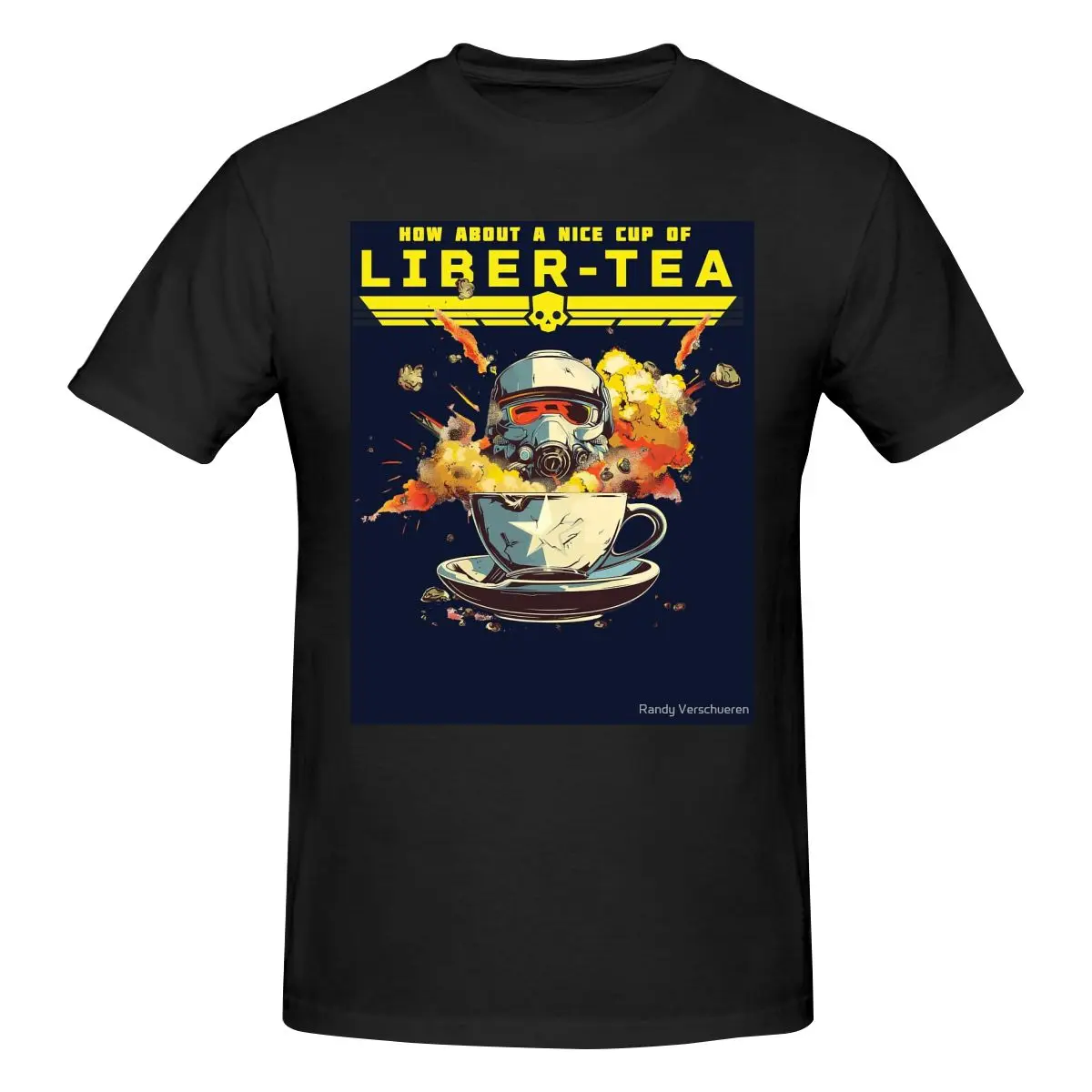 Men's 100% Cotton Short Sleeve T-shirt LIBER-TEA - HellDivers II Top Loose Tshirt