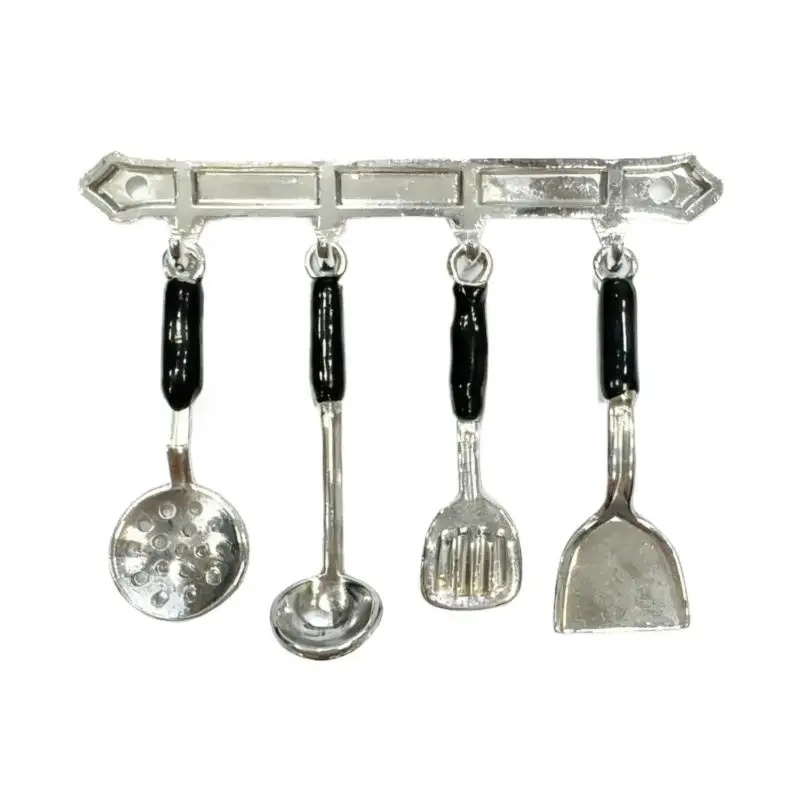 Spatule suspendue verticale Miniature pour maison de poupée, cuillère à soupe, entonnoir, outils de cuisine pour décoration de maison de poupée, jouets de jeu pour enfants, 1 ensemble