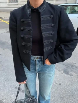 Chic Denim Military Jacket Women Casual Solid Stand Collar Single Breasted Slim Short Jackets 2026 Lady Daily Street Outerwear 3 Chic Denim Military Jacket Women Casual Solid Stand Collar Single Breasted Slim Short Jackets 2026 Lady Daily Street Outerwear 3