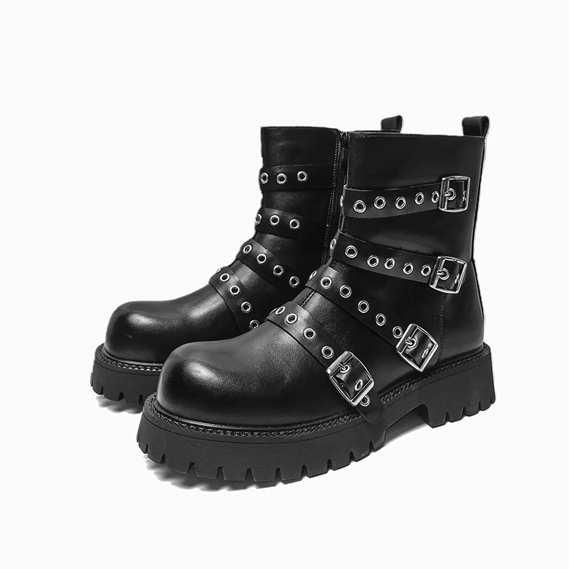 

Men High Top Boots with PU Belt Buckle Decoration Fashionable Personality Retro Classic Comfort Men Boots