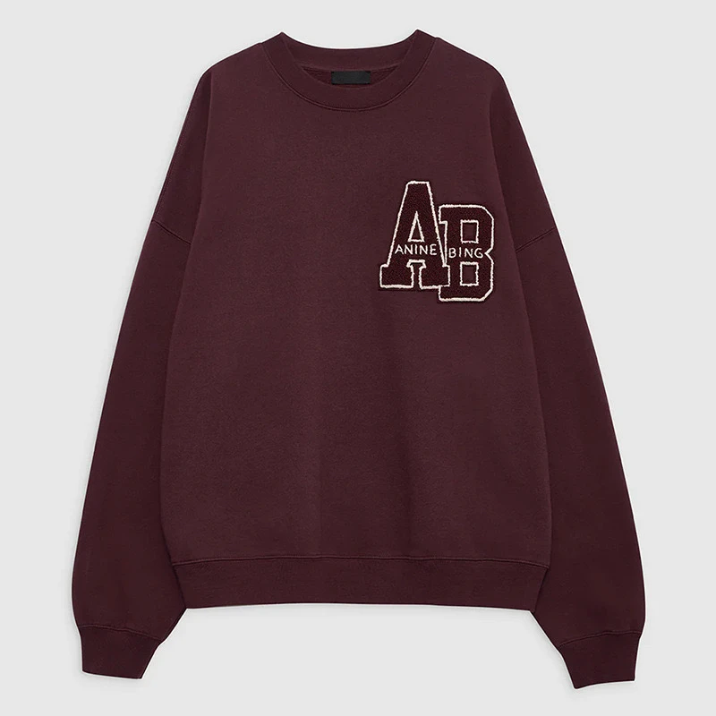 Novo Estilo de Inverno América do Norte  AB Mole F Solto de Gola Redonda Vermelho Vinho com Bordado Especial F...