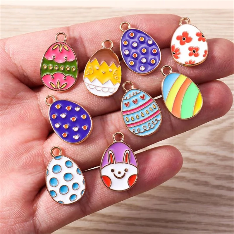 10pcs Colorful Cartoon Animal Charms for Jewelry Making Rabbit Dinosaur Easter Egg Charms Pendants for DIY Necklaces Earrings