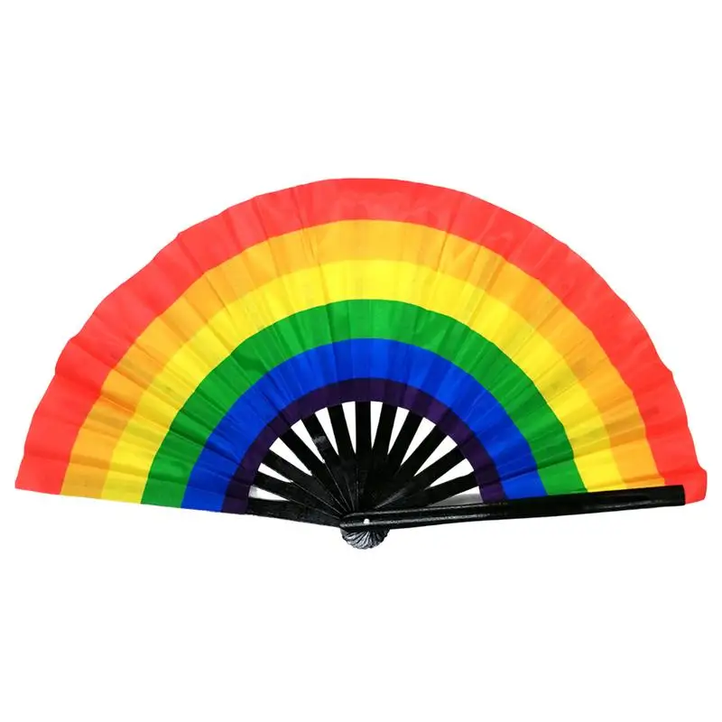 Folding Fan Rainbow Rave Hand Fan Chinese Kung Fu Folding Fan Bamboo Holding Hand Fan Large Rainbow Fan Decorations